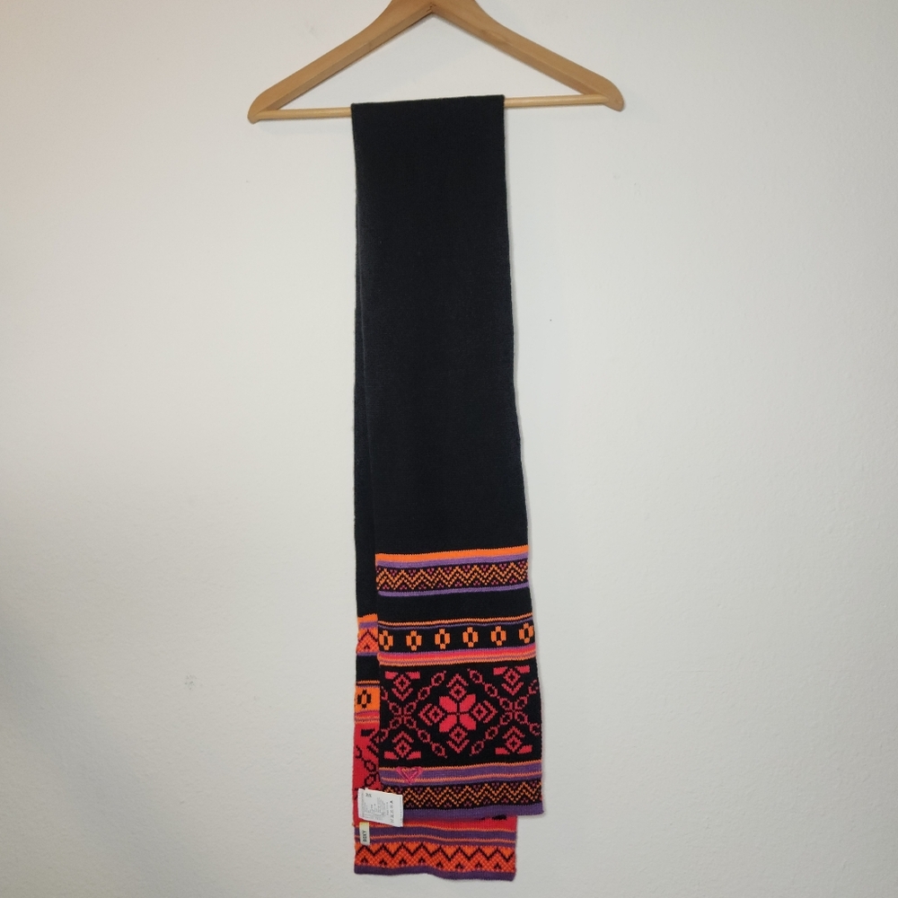 Roxy Womens Black Pink Orange Fair Isle Rectangle Scarf Winter Warm